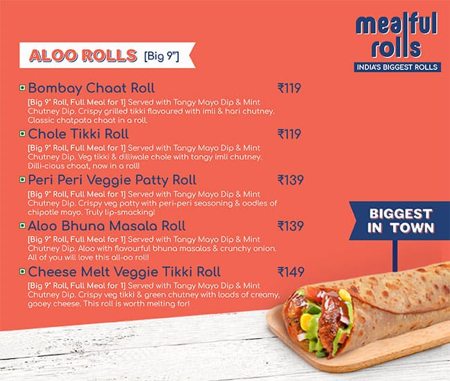 Menu of Mealful Rolls India's Biggest Rolls, Kondapur, Hyderabad