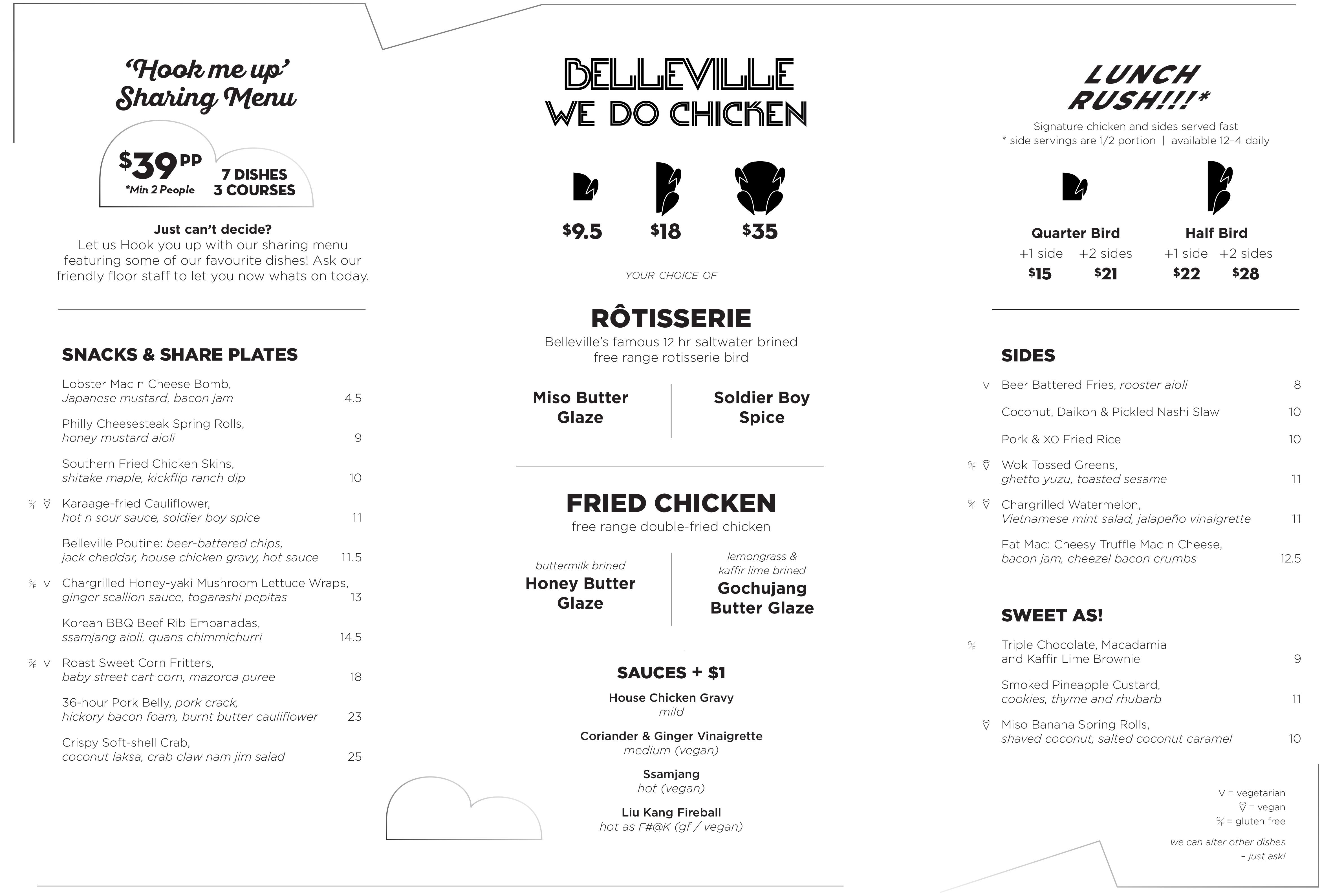 Belleville Menu, Menu podniku Belleville, Globe Alley, CBD, Melbourne