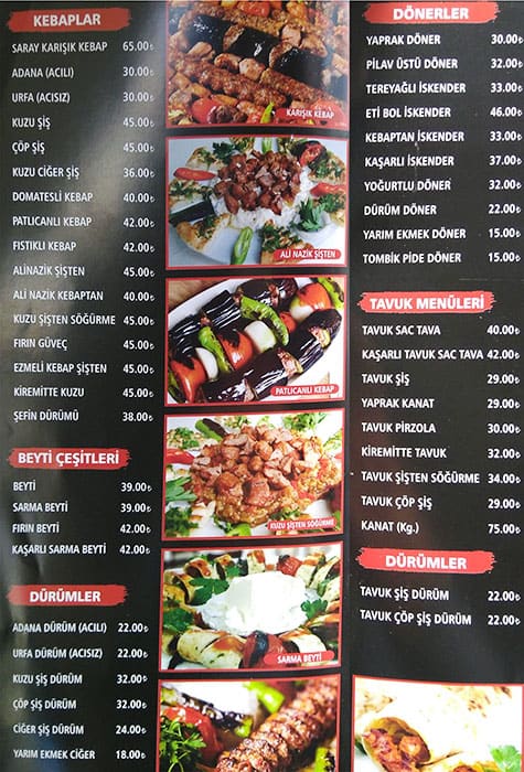 Saray Sac Tava Menu