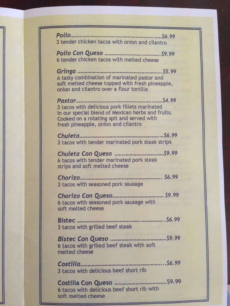 Que Taco! Menu, Menu for Que Taco!, Stone Oak, Stone Oak Urbanspoon