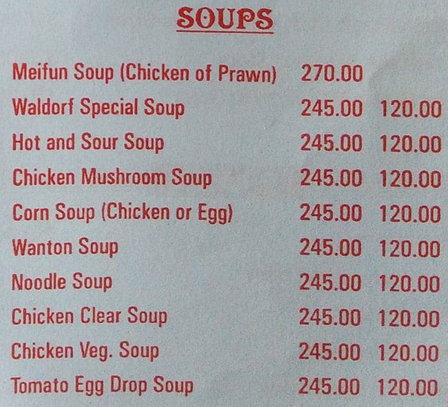 Liu's Waldorf menu
