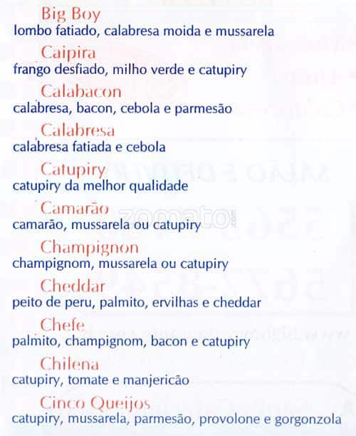 Restaurante Pizzaria Big Boy cardápio