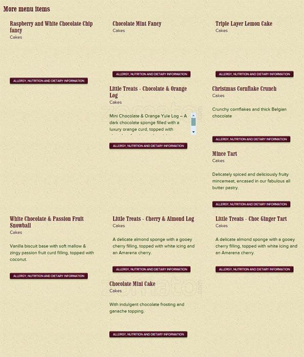 Costa Coffee menu