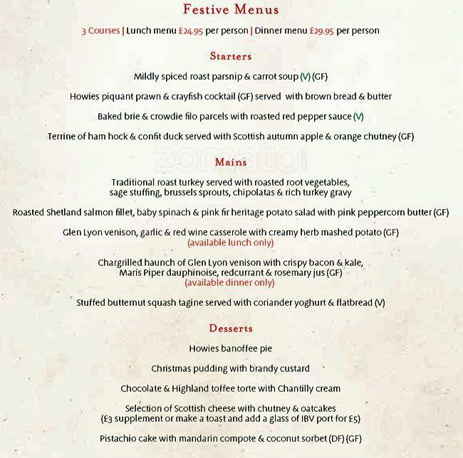 Howies Menu, Menu de Howies, New Town, Edinburgh Zomato UK