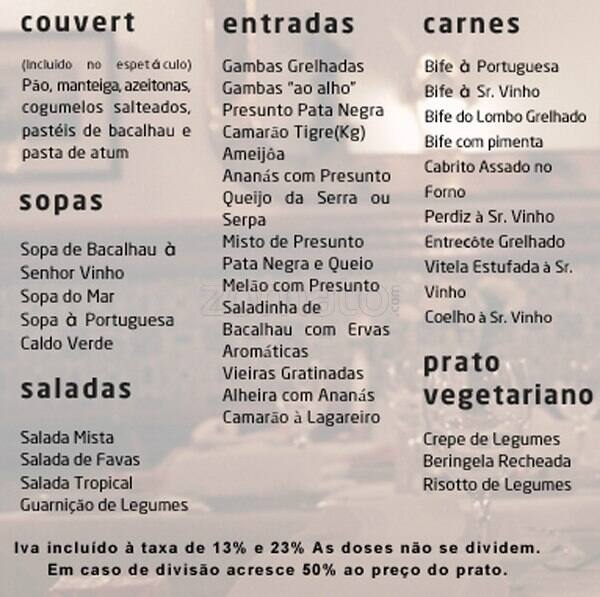 Sr. Vinho Restaurante Típico Menu Zomato Portugal