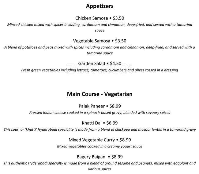 Saffron Foods Menu, Menu for Saffron Foods, Mississauga, Toronto