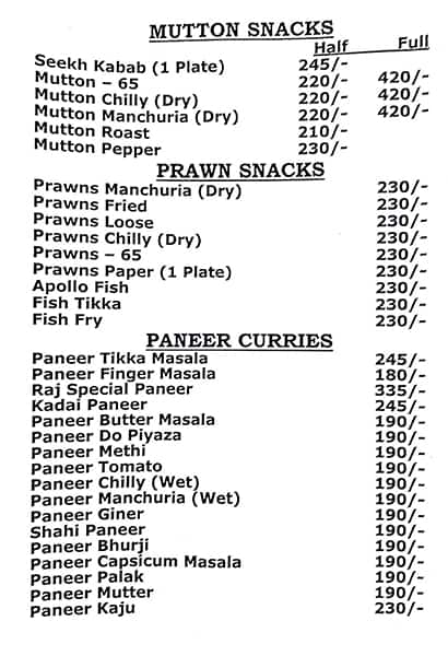 Jaya Sree Mess menu