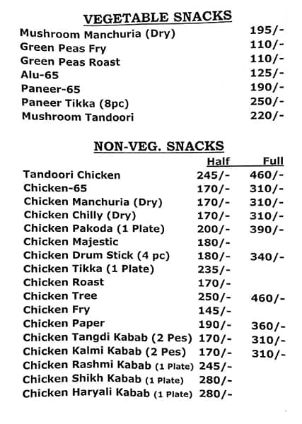 Jaya Sree Mess menu