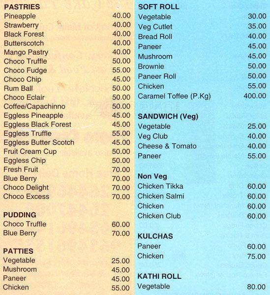 The Cake Factory Menu, Menu for The Cake Factory, Kalkaji, New Delhi