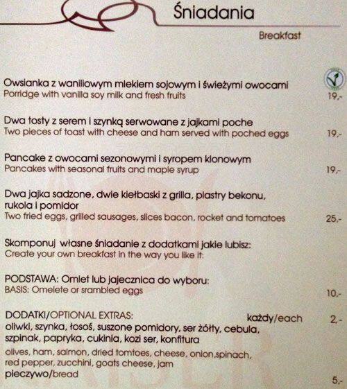 Menu at Kaiser restaurant, Warsaw