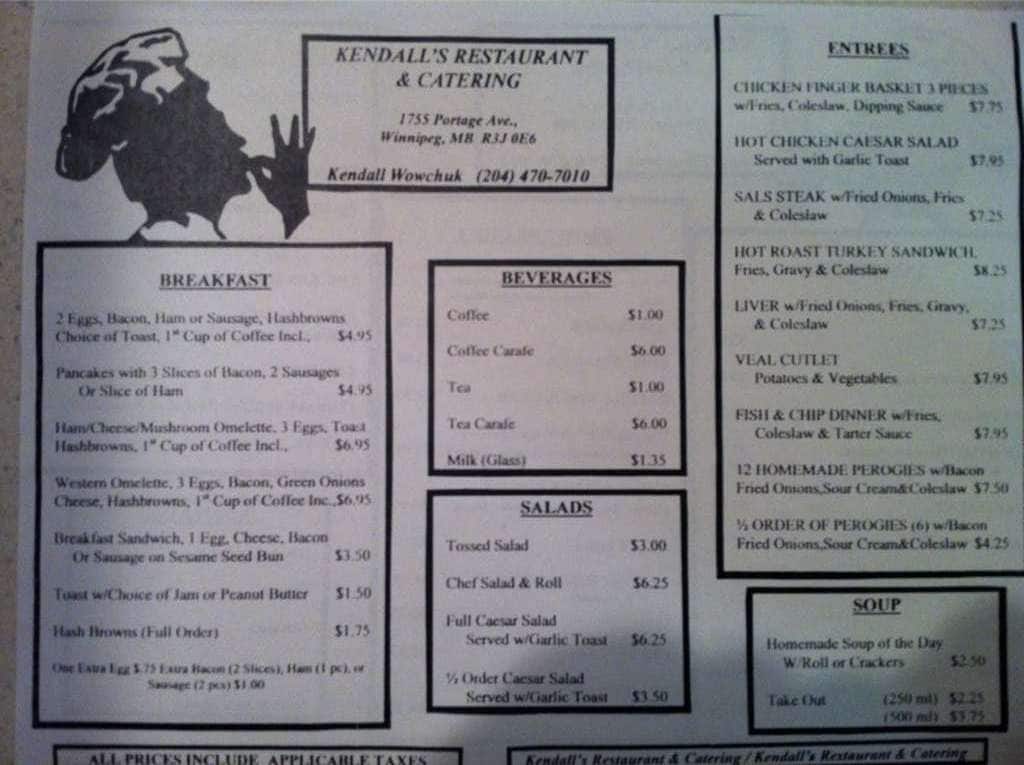 Kendall's Restaurant & Catering Menu Urbanspoon/Zomato