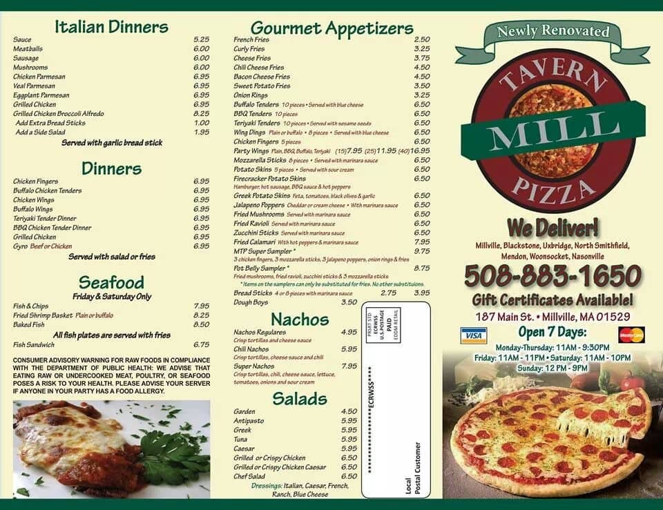 Menu at J & M Pizza restaurant, Millville, 187 Main St