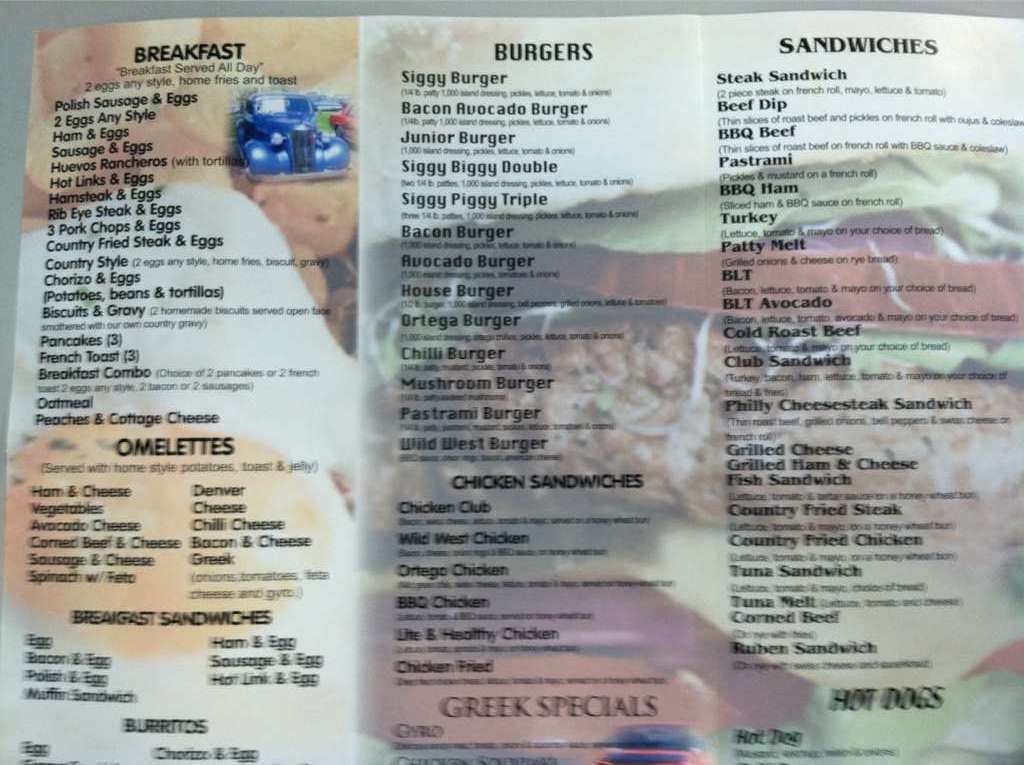 Siggy's Restaurant Menu, Menu for Siggy 