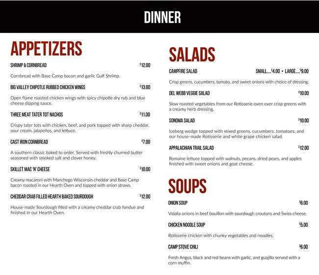 Menu at Campfire Grill restaurant, Massanutten, Delwebb Dr
