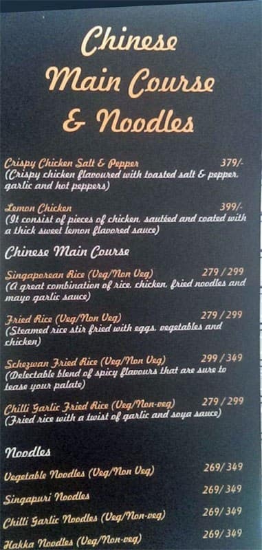 Hammer Club and Lounge menu