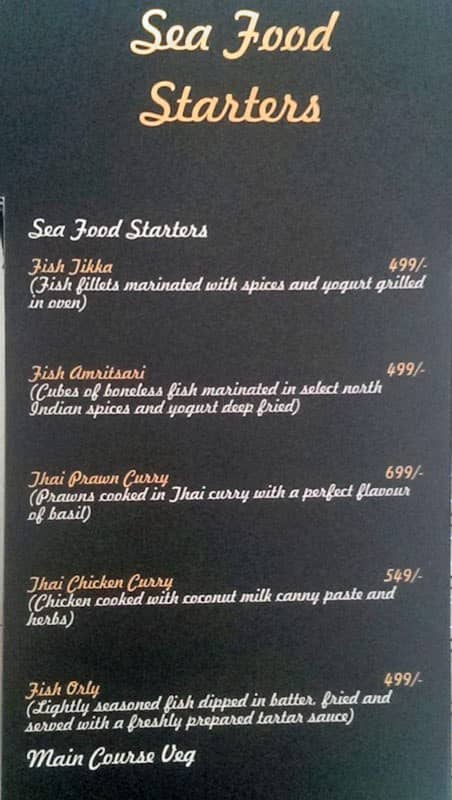 Hammer Club and Lounge menu