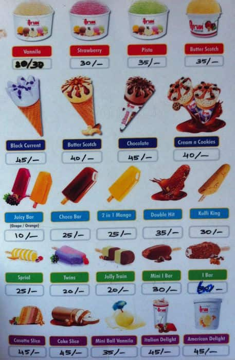 Menu at Arun Ice Cream, Puducherry, Adjacent To ST Office