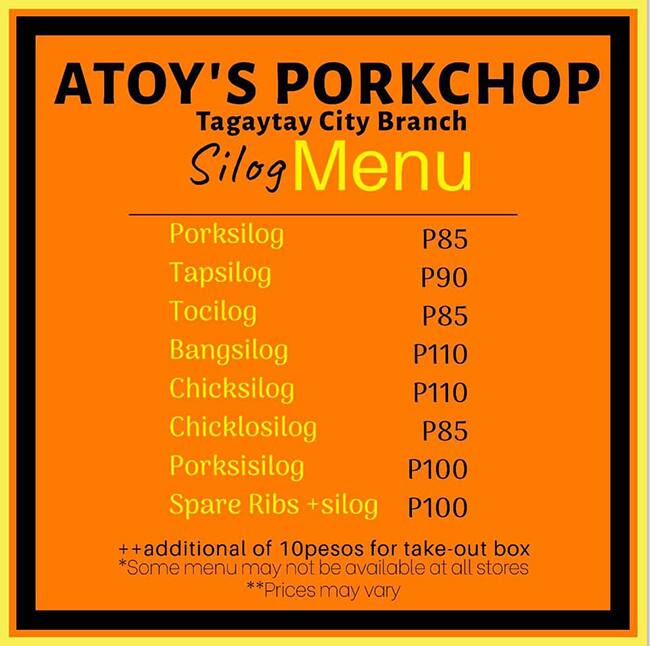 Menu At Atoy S Porkchop Restaurant Calamba V Hc Hot Sex Picture