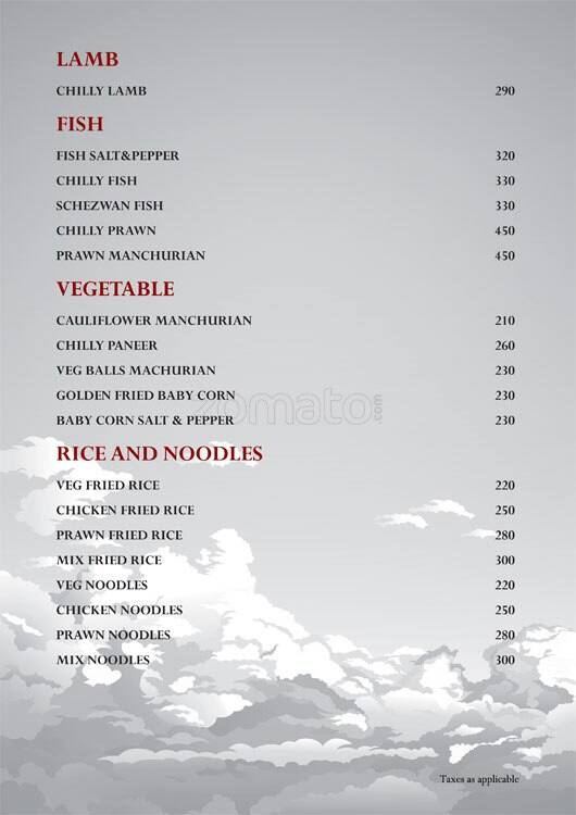 Menu at Cloud Nine Roof Top Restaurant, Chennai