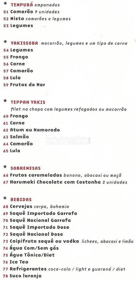 Deusimar Sushi cardápio