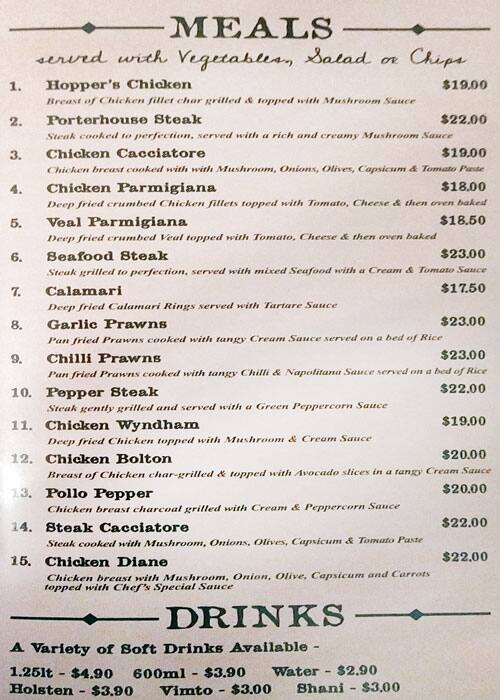 Menu at Hoppers Pizza restaurant, Hoppers Crossing