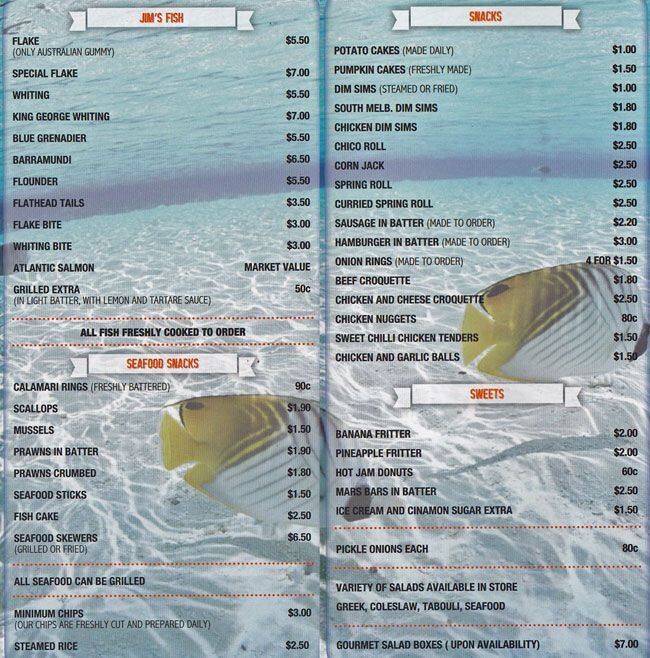Jim's Seafood &amp; Grill Menu - Urbanspoon/Zomato