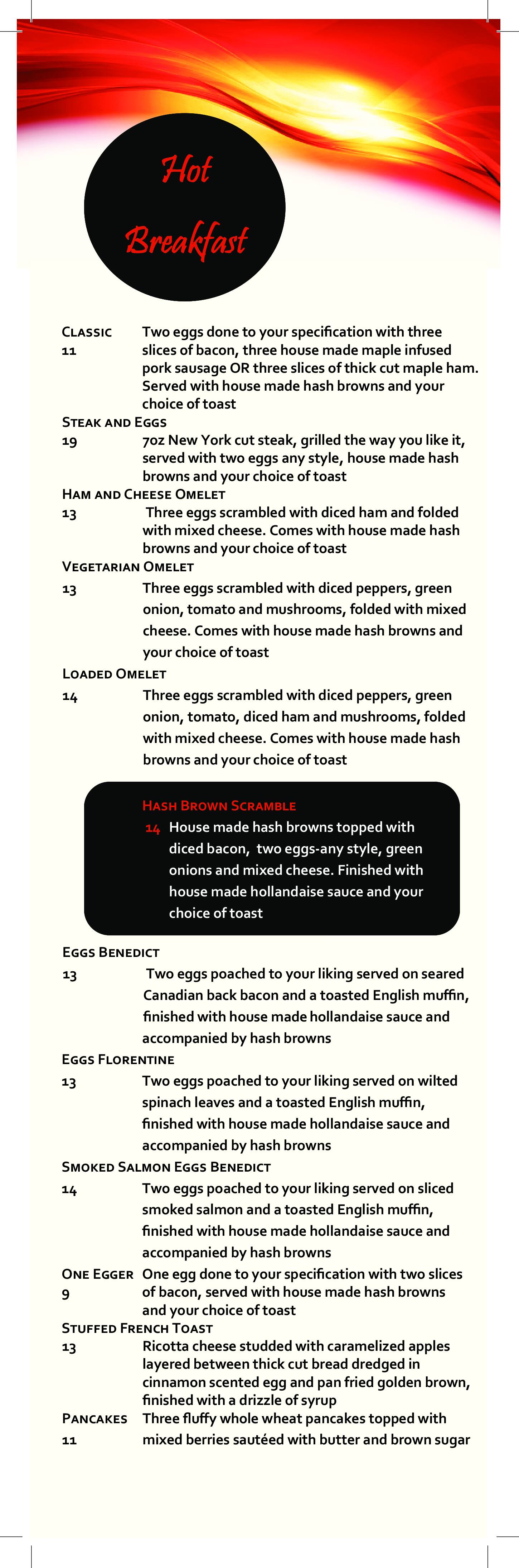 Menu at The Atrium restaurant, Regina