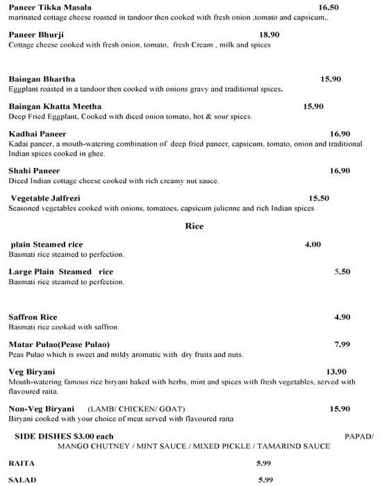 Menu at Masala Master restaurant, Drummoyne