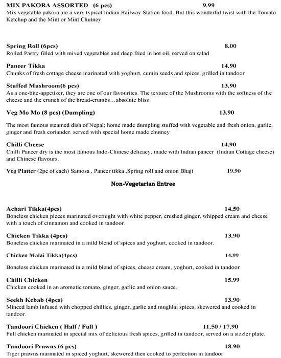 Menu at Masala Master restaurant, Drummoyne