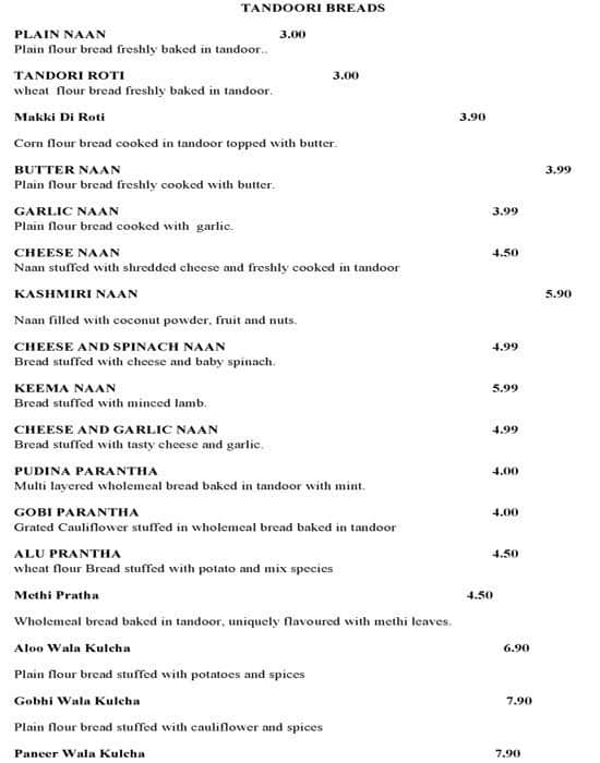 Menu at Masala Master restaurant, Drummoyne