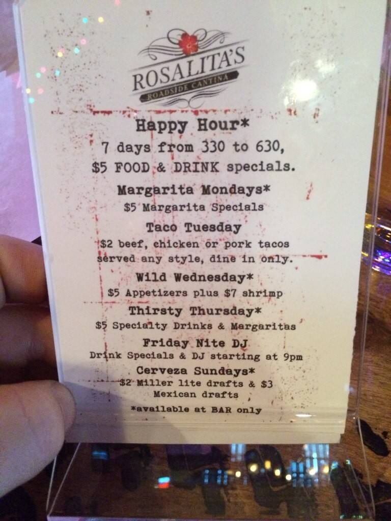 Rosalita's Roadside Cantina Menu Urbanspoon/Zomato