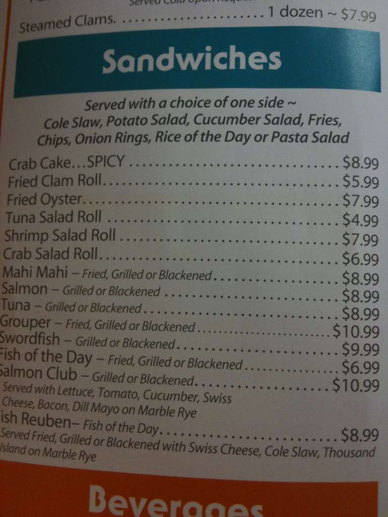 Menu at Bay St Seafood restaurant, Daytona Beach, 141 Bay St