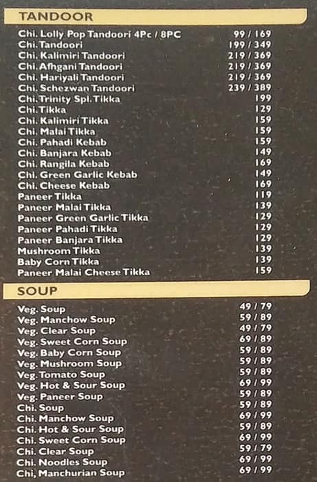 Menu of Trinity Fusion Food, Mahakali, Mumbai