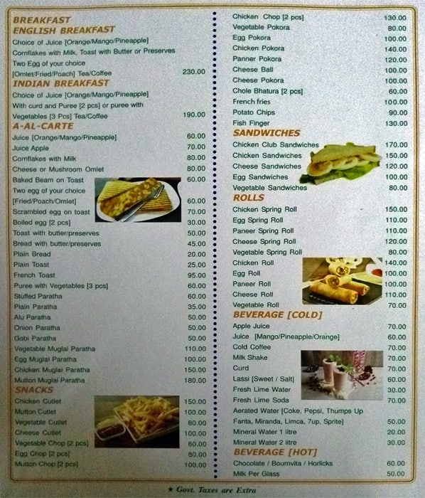 Restaurant Elite menu