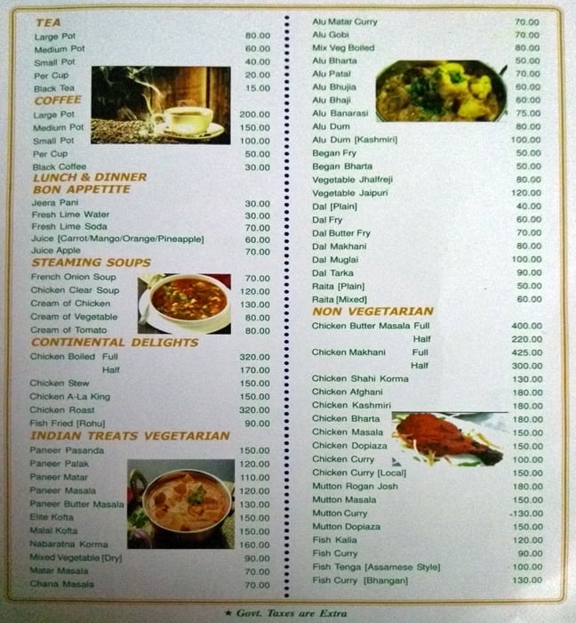 Restaurant Elite menu