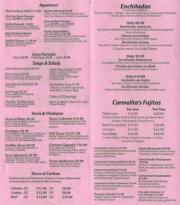 Carmelita's Menu, Menu for Carmelita's, Bellaire, Houston Urbanspoon