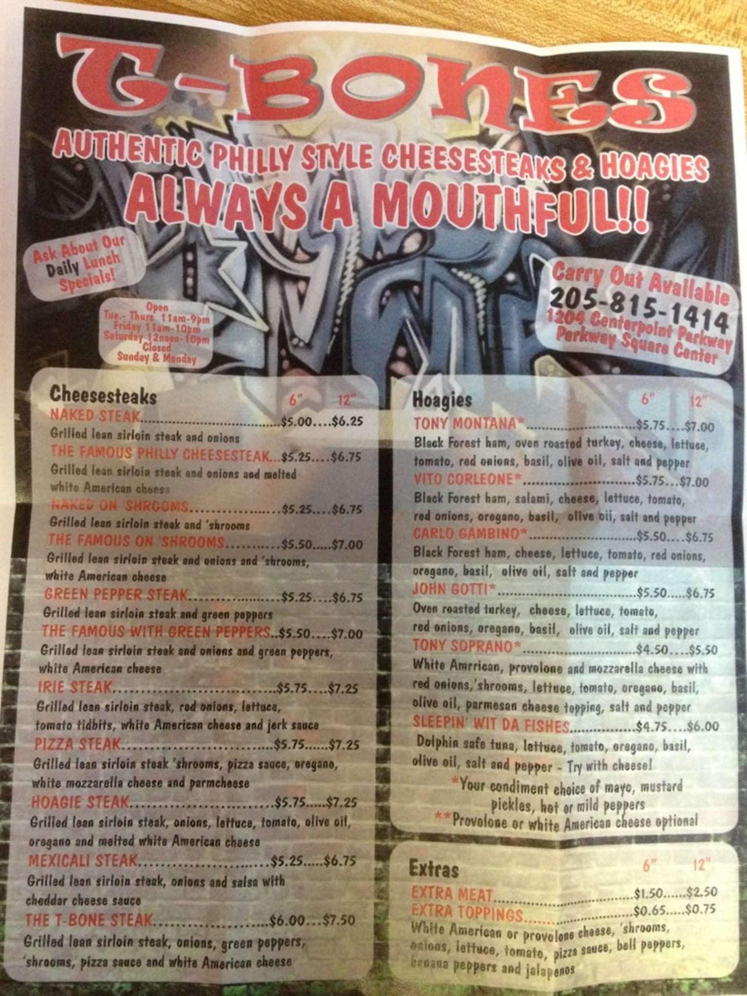 T Bones Steaks Menu, Menu for T Bones Steaks, Huffman, Birmingham ...