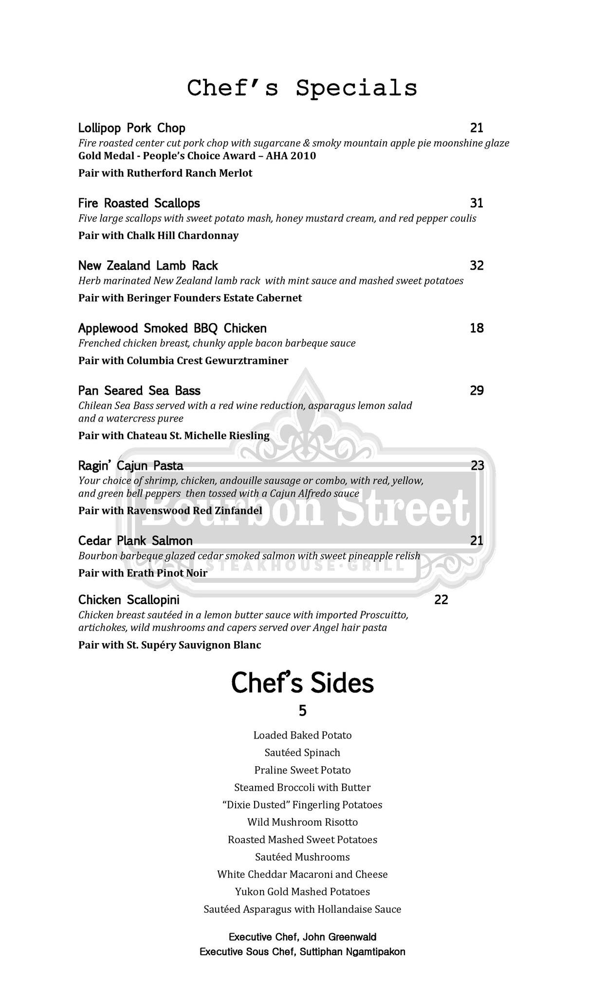 Menu at Bourbon Street Steakhouse and Grill, West Memphis, Ingram Blvd