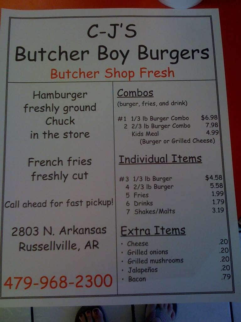 Cj S Butcher Boy Burgers Menu Menu For Cj S Butcher Boy Burgers Russellville Russellville