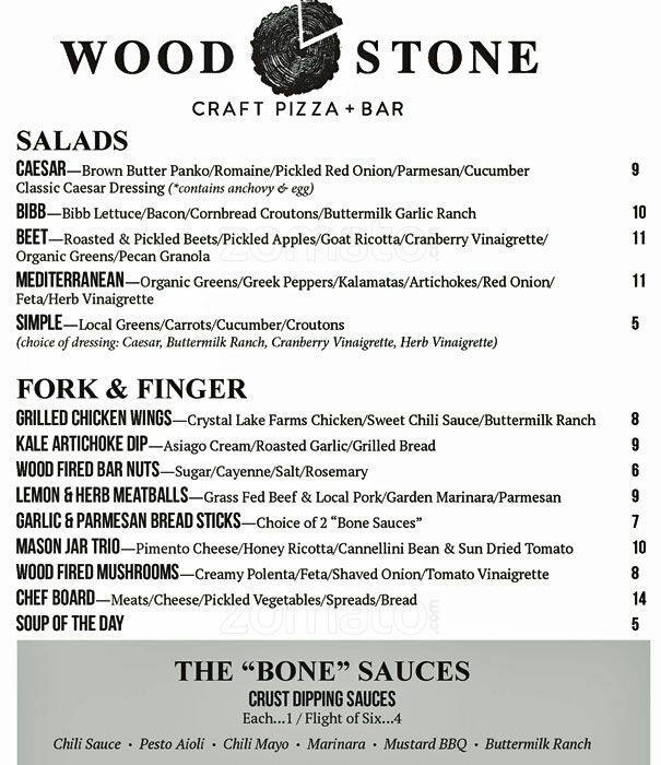 Wood | Stone Craft Pizza + Bar Menu - Urbanspoon/Zomato