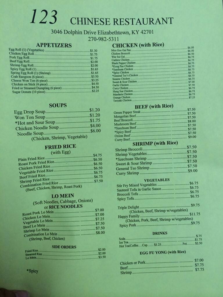 Menu at Good Taste restaurant, Elizabethtown