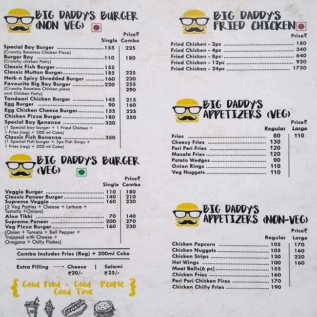 Big daddy's on sale burger menu