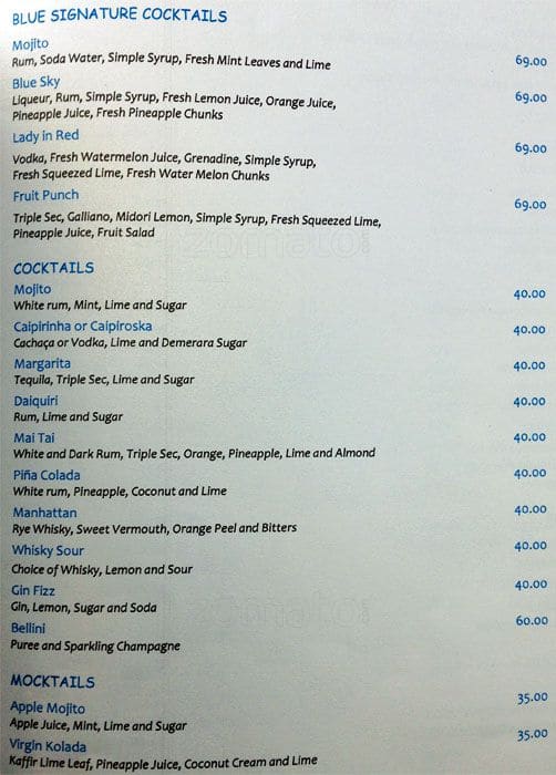 Blue Bar Hilton Capital Grand Menu Zomato