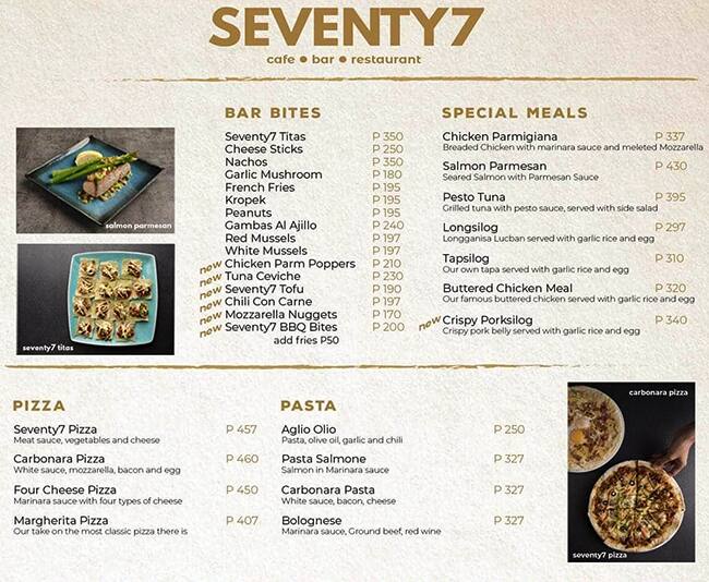 Menu at 77 Cafe, Quezon City
