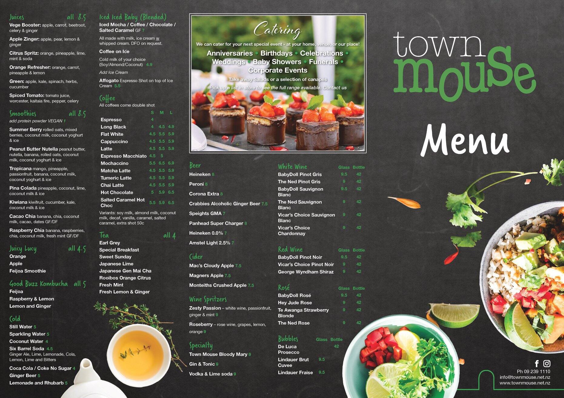 Menu at Town Mouse cafe, Pukekohe, 191 King St