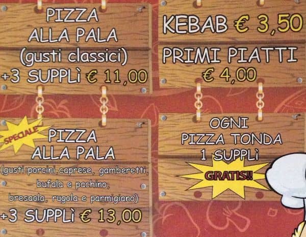 Menu di Pizza Fantasy Roma 