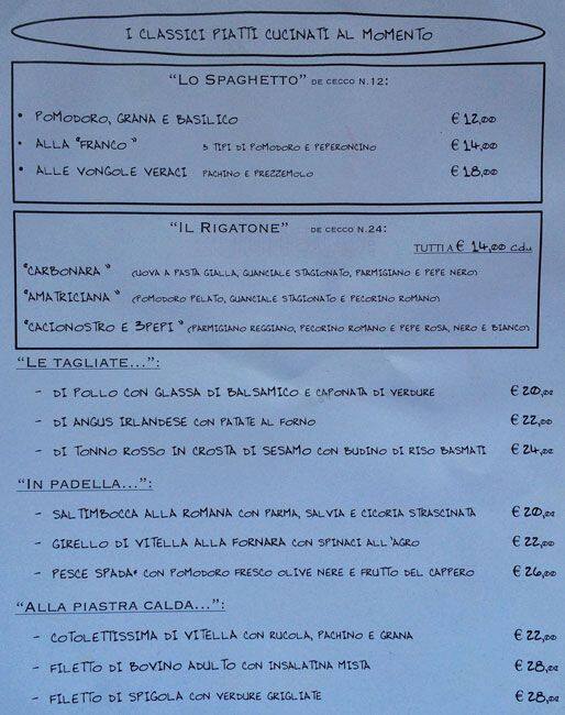 Menu de TOTO dal 1922