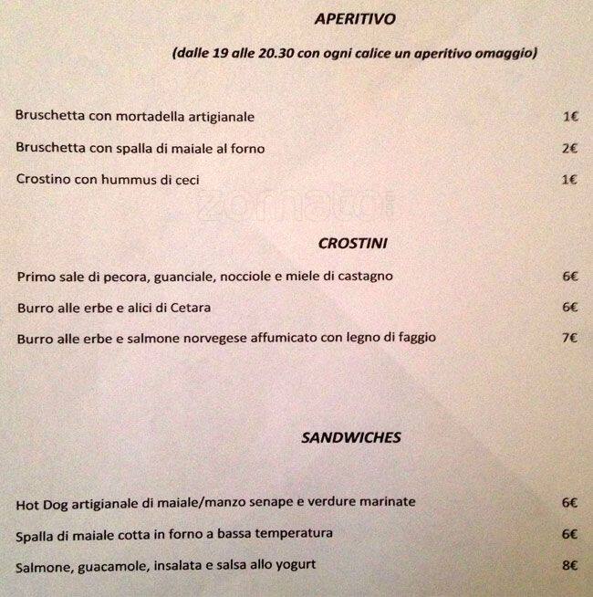 Menu di La Mescita 