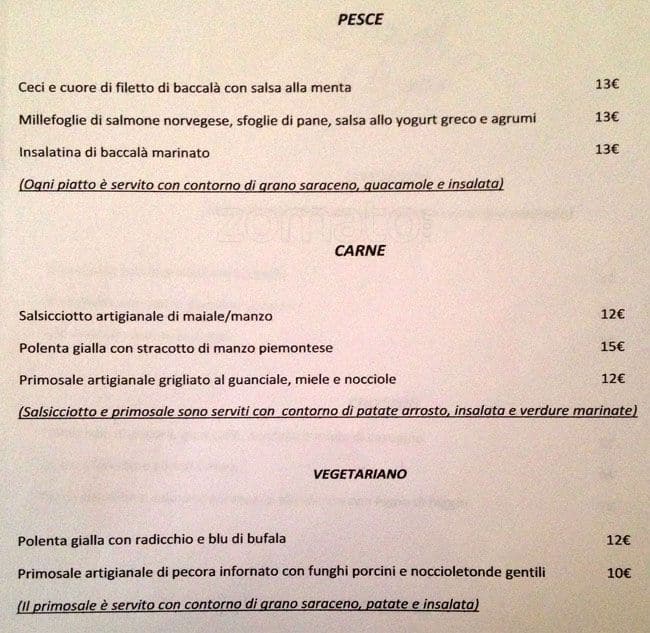 Menu di La Mescita 