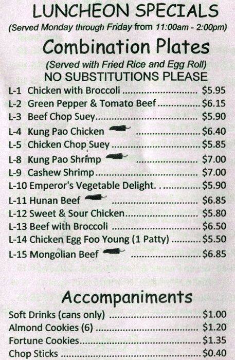 Emperor's Kitchen menu